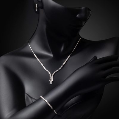 Baget Taşlı 14 Ayar Beyaz Altın Suyolu Set - 14K - 15.88g - EZ Gold