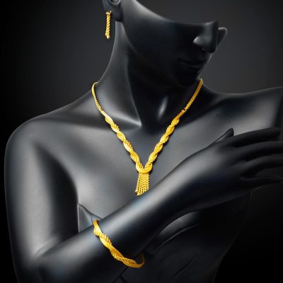 Sarmaşık Örgü  Zincirli Altın Takı Seti - 14K - 16.82g - EZ Gold