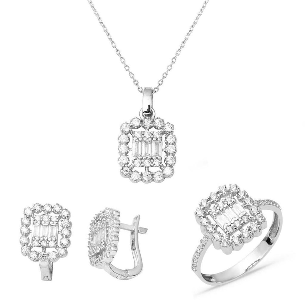 14 Karat Baguette with Stones Spor White Gold Set