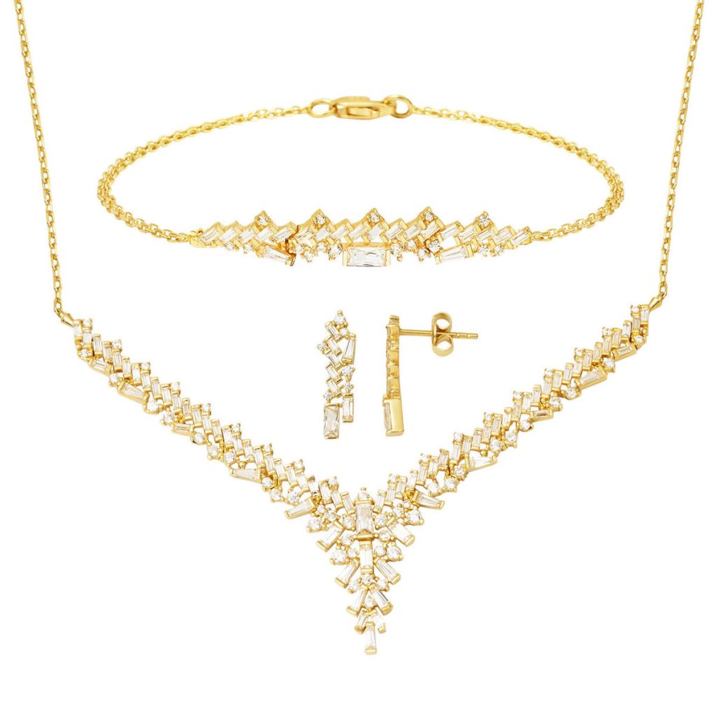 Baguette Design 14 Carats Or Fiancailles Parure