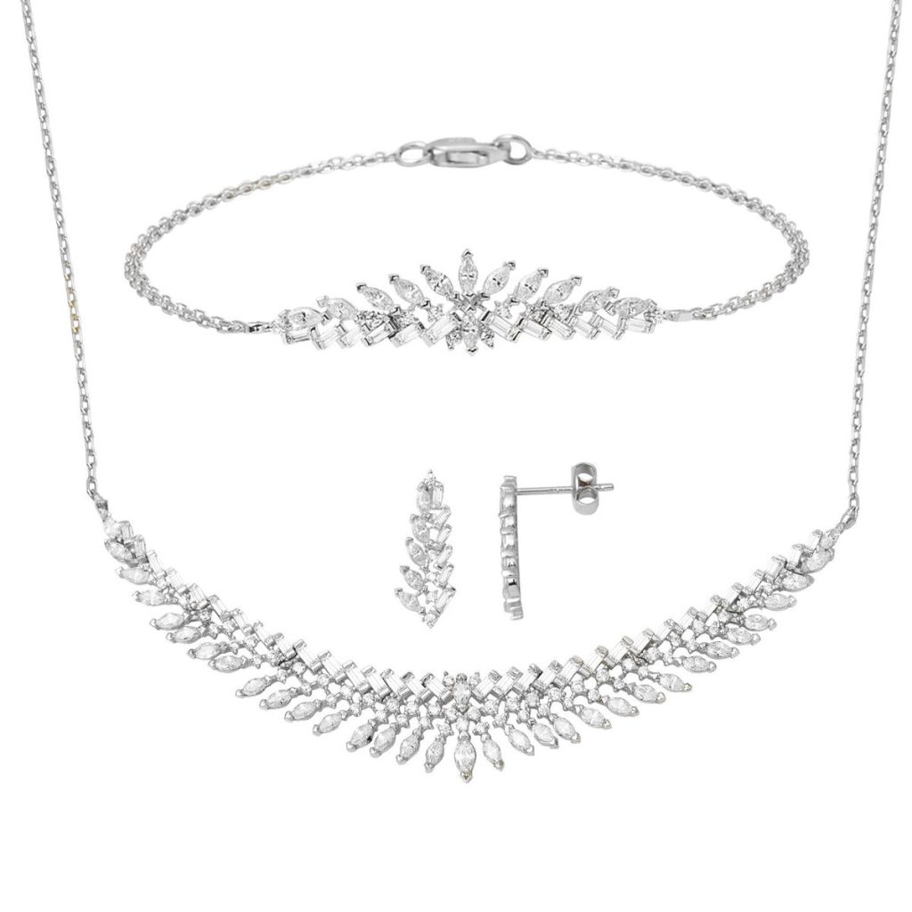 14 Karat Marquise Baguette with Stones White Gold Engagement Set