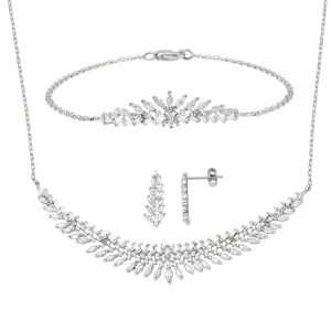 14 Karat Marquise Baguette with Stones White Gold Engagement Set
