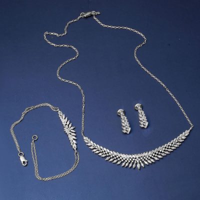 14 Ayar Markiz Baget Taşlı Beyaz Altın Nişan Seti - 14K - 12.22g - EZ Gold
