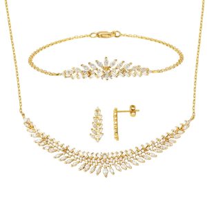 14 Carats Marquise Baguette avec Pierres Or Fiancailles Parure