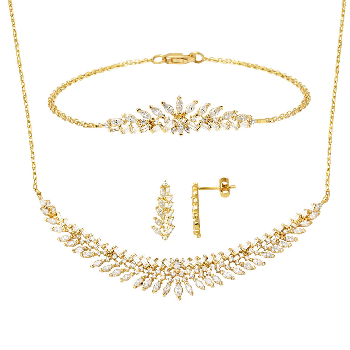 14 Karat Marquise Baguette with Stones Gold Engagement Set