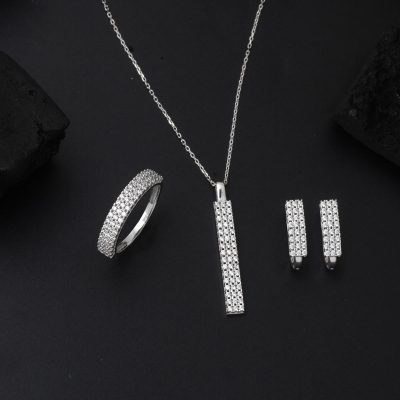 Su Yolu Tasarım 14 Ayar Beyaz Altın Spor Set - 14K - 7.01g - EZ Gold