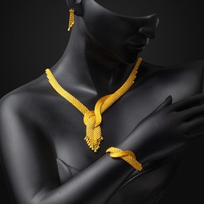 3 Sıra Kazaziye Örgülü Altın Takı Seti - 14K - 27.64g - EZ Gold