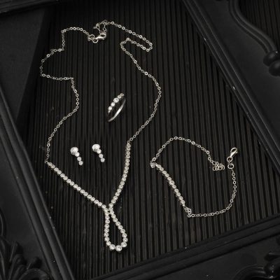 Damla Su Yolu Beyaz Altın Nişan Seti - 14K - 9.38g - EZ Gold