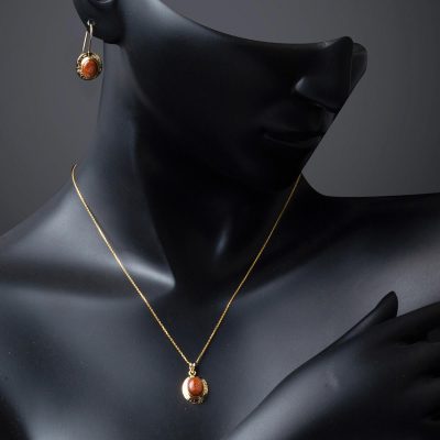 Akik Taşlı 14 Ayar İkili Altın Set Takımı - 14K - 1.11g - EZ Gold