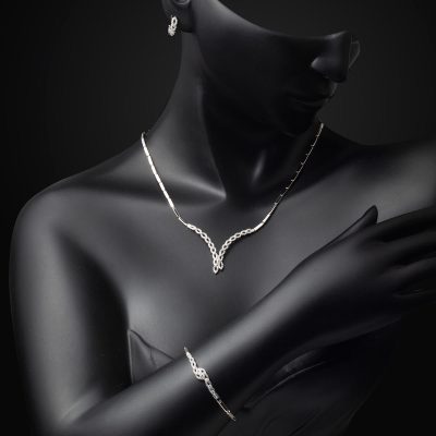 Damla 14 Ayar Beyaz Altın Set Takımı - 14K - 5.46g - EZ Gold