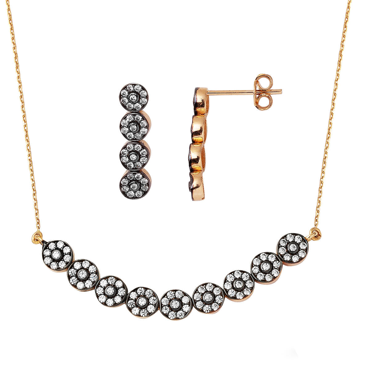 Efruz Collier & Boucle d'Oreille Rose Or Set