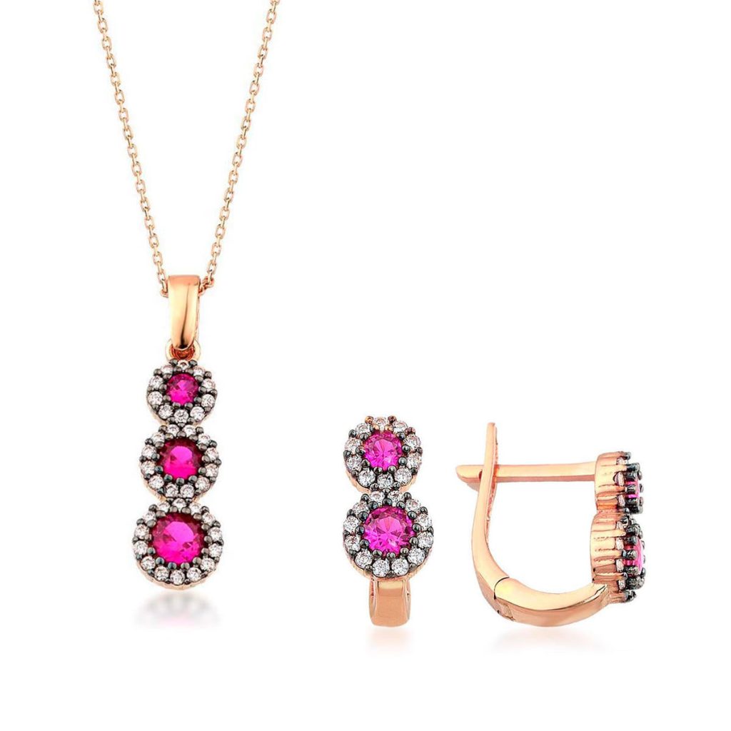 Pink with Stones 2’li Rose Gold Set