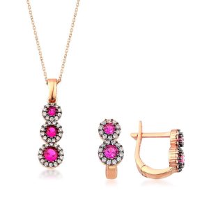 Rose avec Pierres 2&rsquo;li Rose Or Set