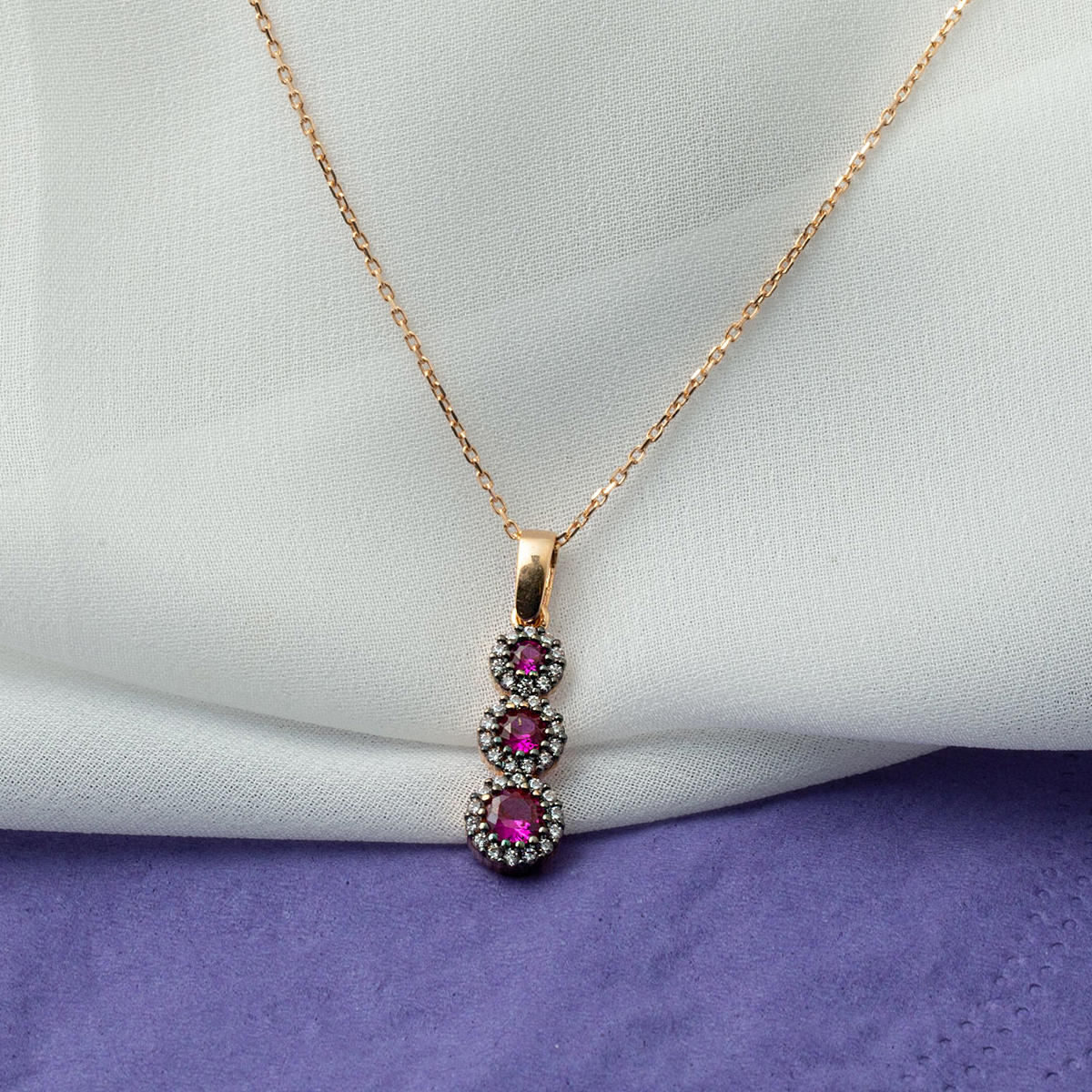 Pembe Taşlı 2'li Rose Altın Set - Görsel 3