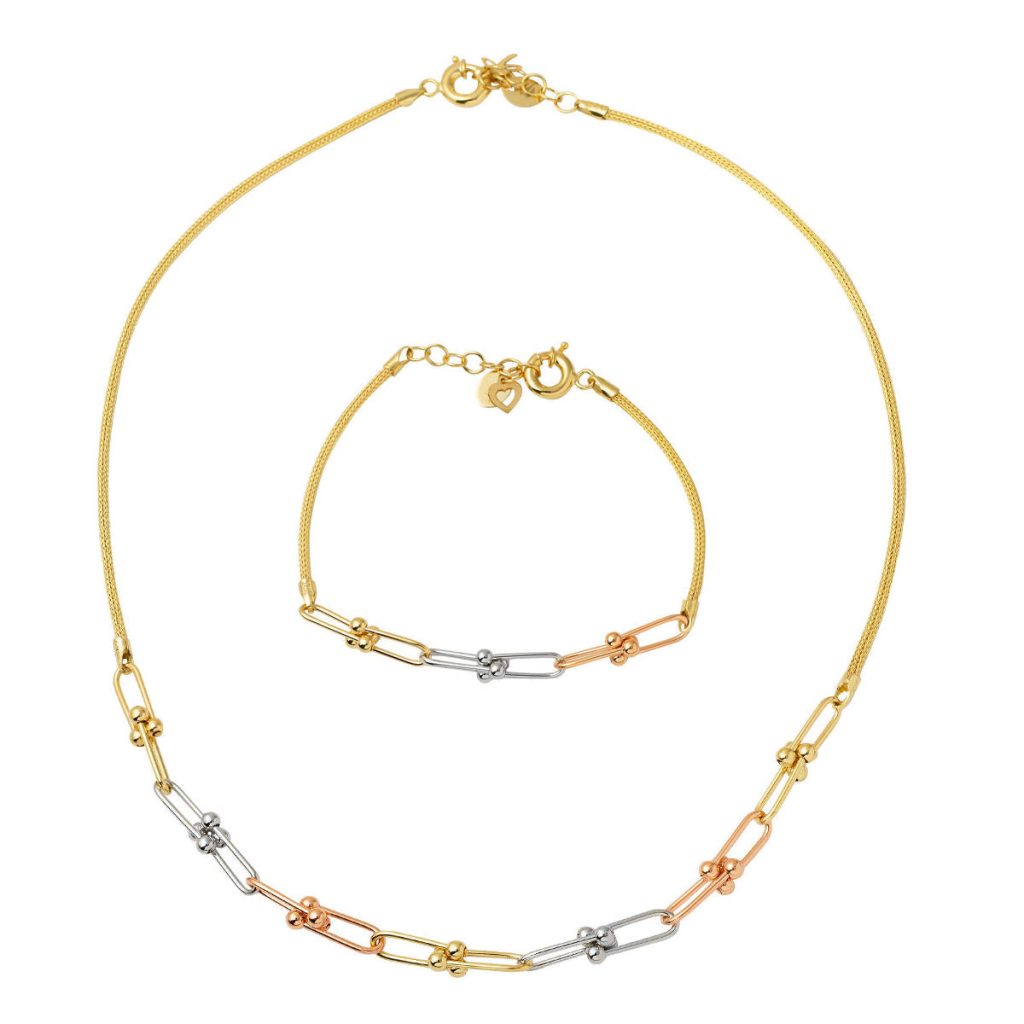 Necklace & Bracelet Paperclip Chain Gold Set