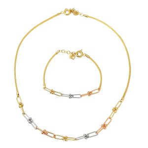 Collier & Bracelet Trombone Chaine Or Set