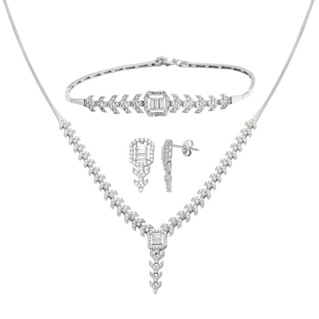 Baguette 14 Carats Blanc Or Bijou Parure
