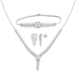Baguette 14 Karat White Gold Jewelry Set