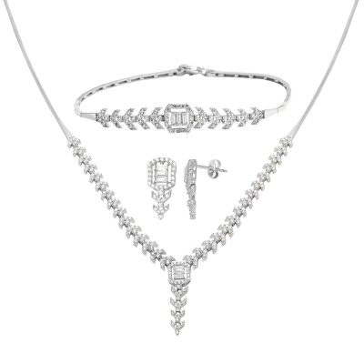 Baguette 14 Karat White Gold Jewelry Set
