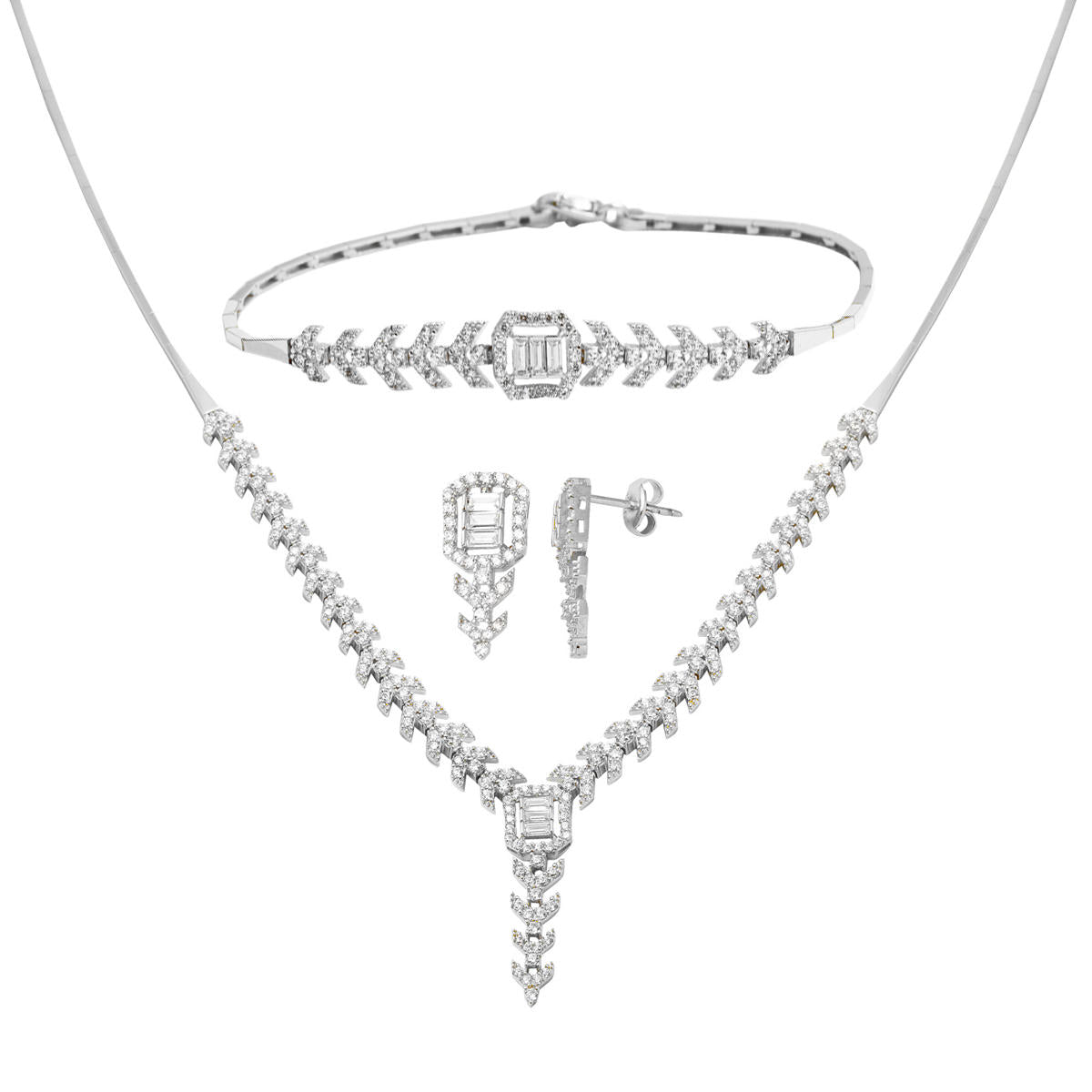 Baguette 14 Carats Blanc Or Bijou Parure