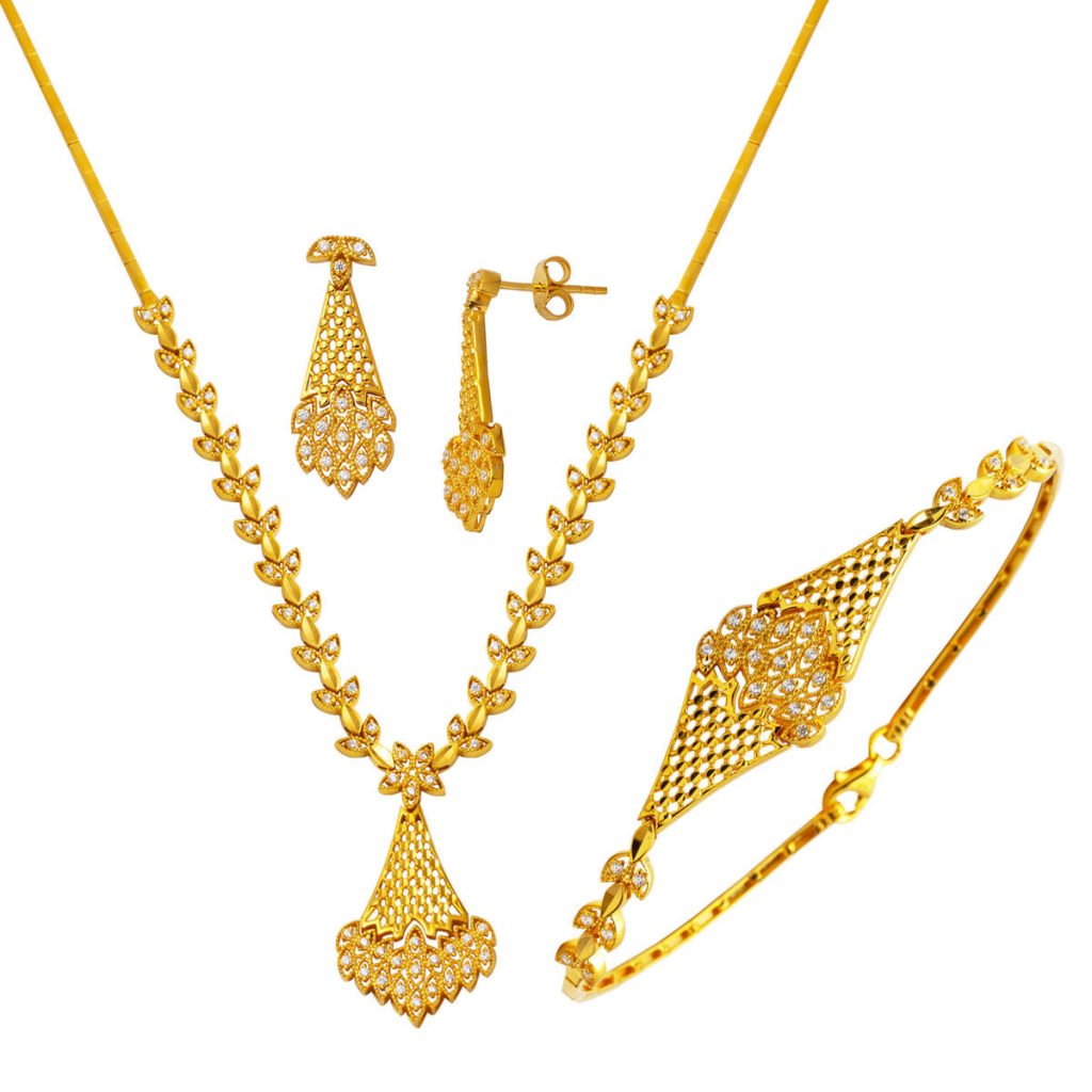Leaf Yellow Gold Wedding Jewelry Set