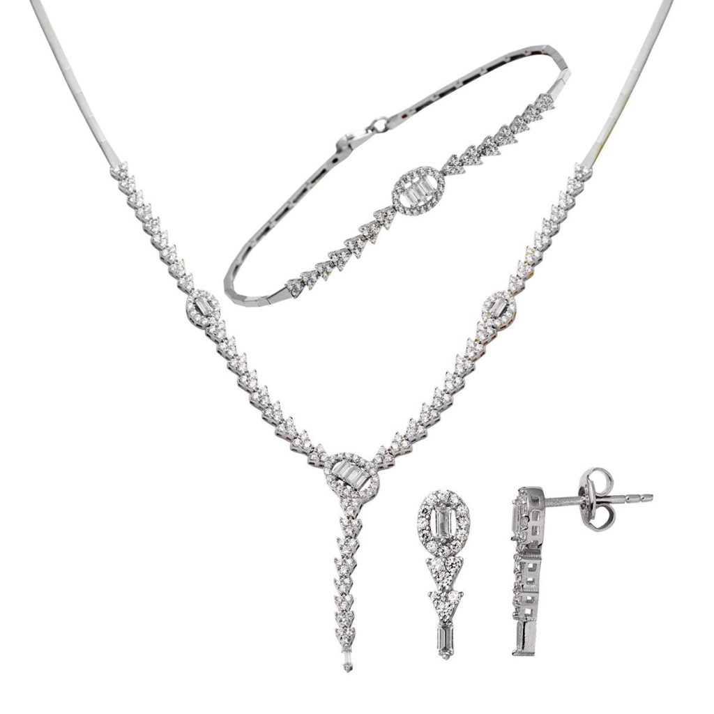 Baguette 14 Carats Blanc Or Bijou Parure