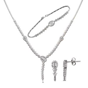 Baguette 14 Carats Blanc Or Bijou Parure