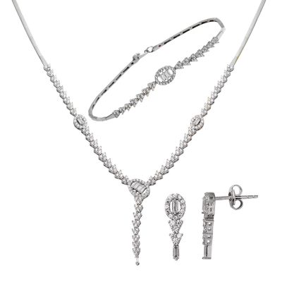 Baguette 14 Karat White Gold Jewelry Set