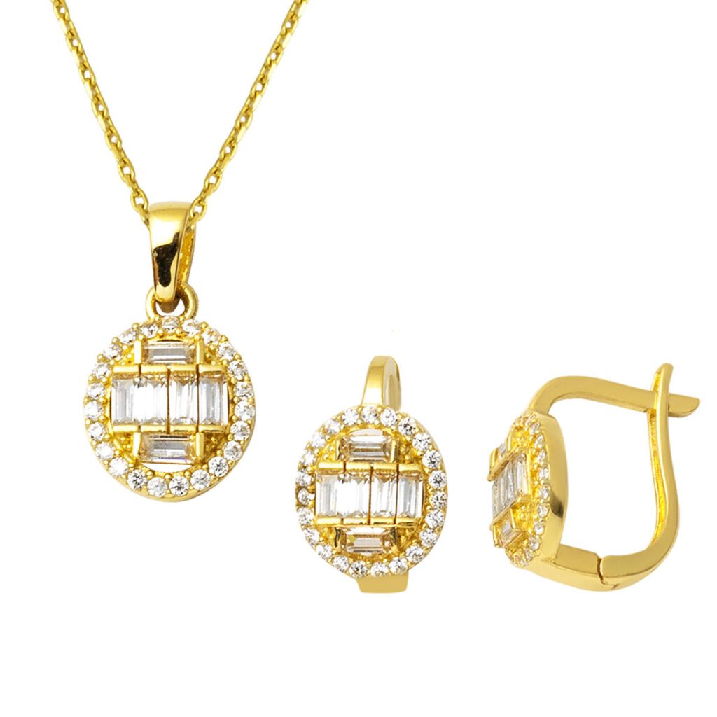 Baguette Collier & Boucle d'oreilleli 14 Carats Or Set