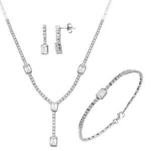 Baguette with Stones White Gold Set
