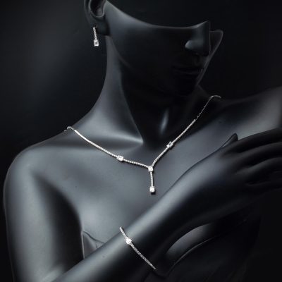Baget Taşlı Beyaz Altın Set Takımı - 14K - 19.48g - EZ Gold