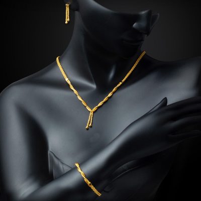 Sarmaşık Örgü Zincirli Altın Set Takımı - 14K - 15.04g - EZ Gold
