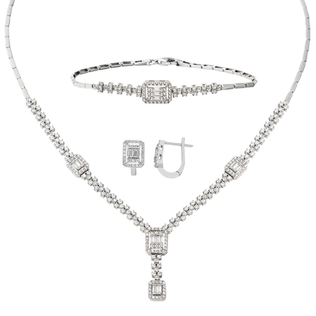 Baguette 14 Karat White Gold Set