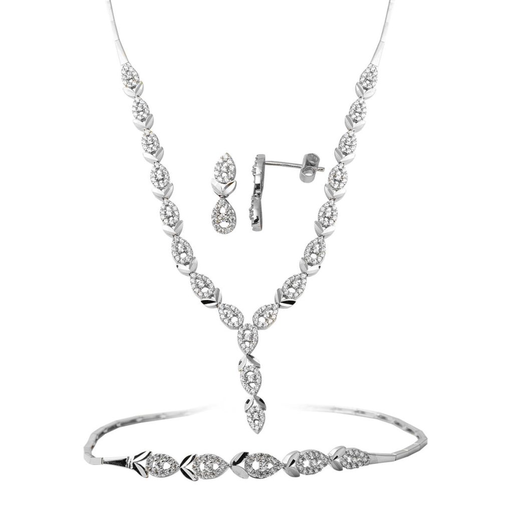 Goutte 14 Carats Blanc Or Bijou Parure