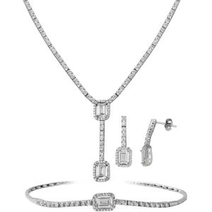 Baguette with Stones White Gold Jewelry Set