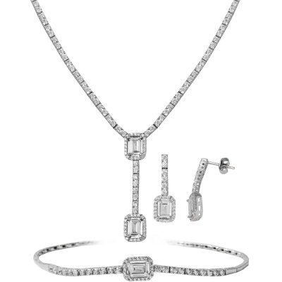 Baguette with Stones White Gold Jewelry Set