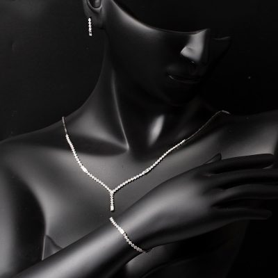 Favori Baget Taşlı 14 Ayar Beyaz Altın Set - 14K - 14.12g - EZ Gold