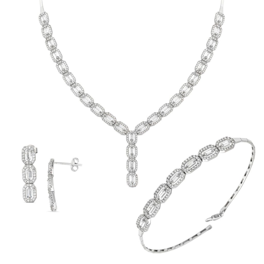 Baguette with Stones White Gold Jewelry Set