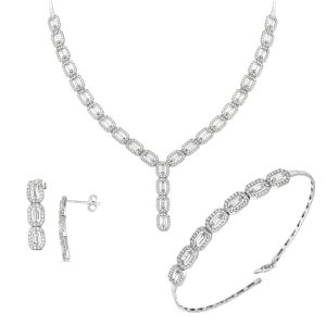 Baguette with Stones White Gold Jewelry Set