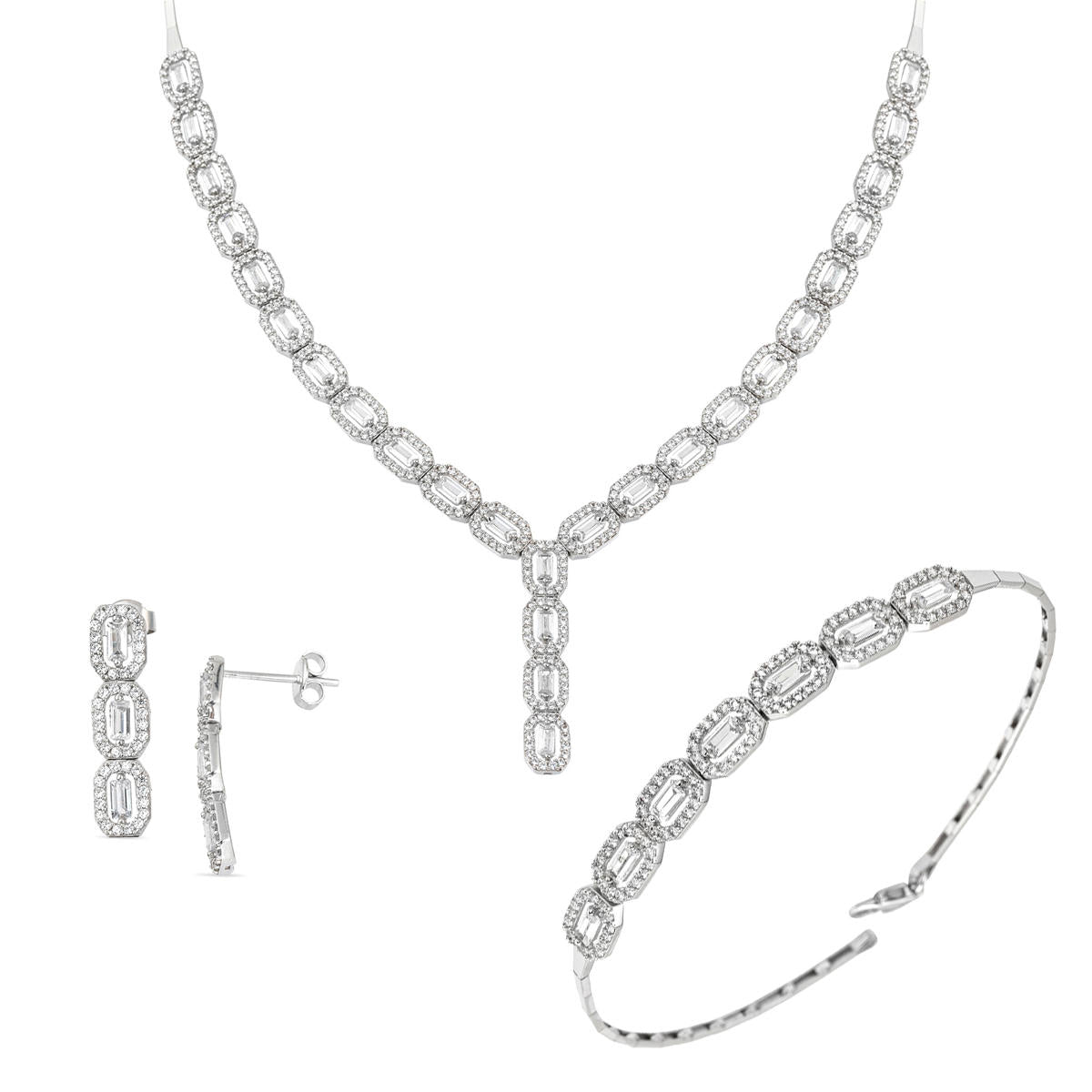 Baguette with Stones White Gold Jewelry Set