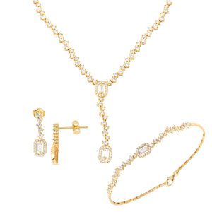 Baguette with Stones Gold Wedding Jewelry Set