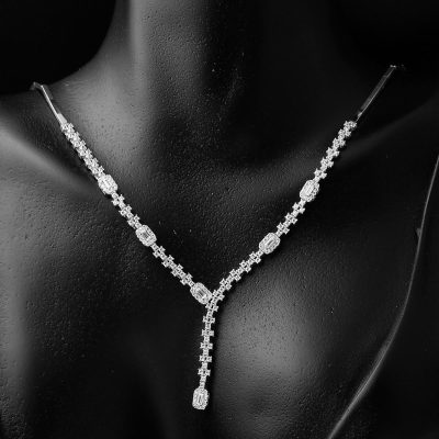 Merdiven Baget Taşlı Beyaz Altın Set - 14K - 13.05g - EZ Gold