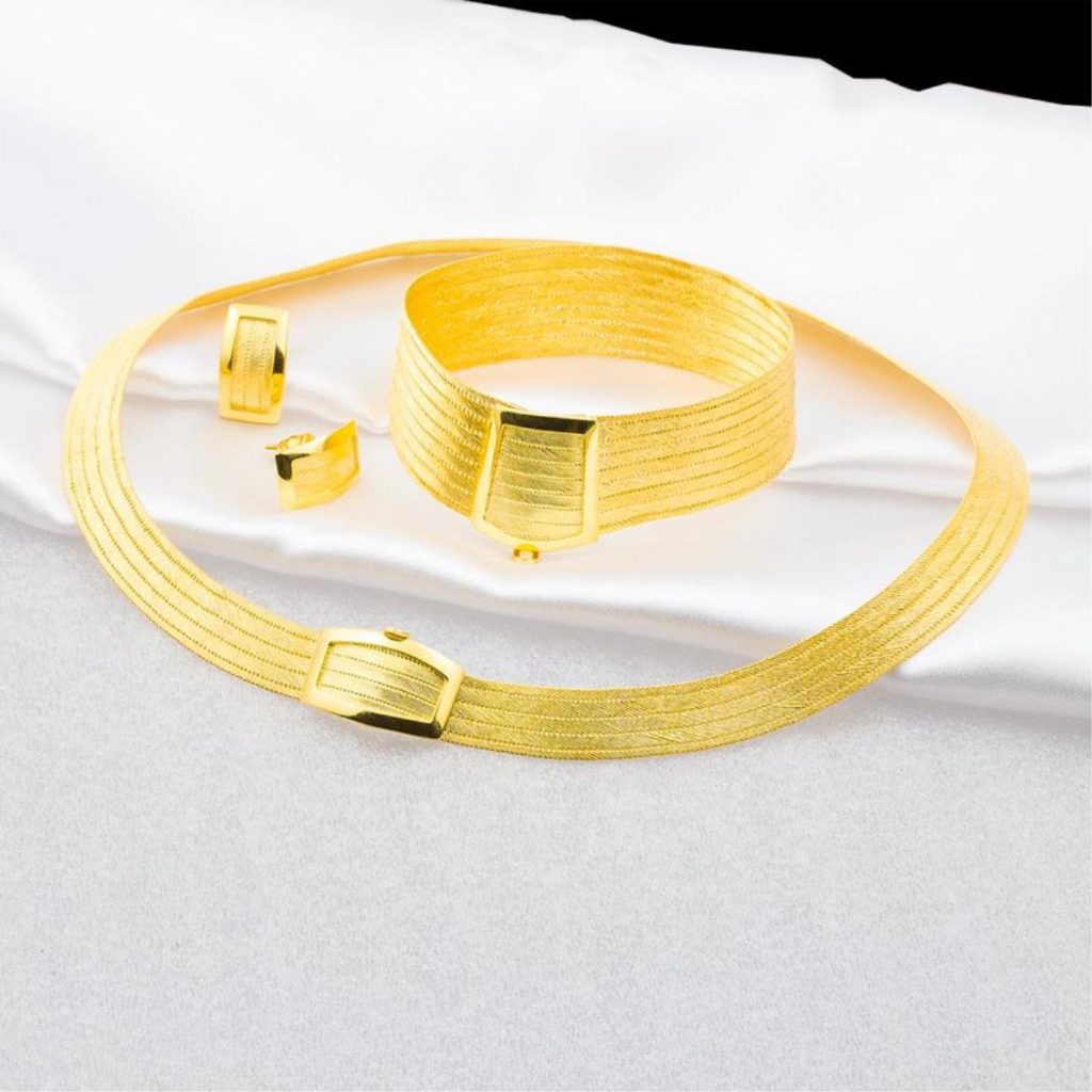 9 Row Plain 14 Karat Trabzon Woven Gold Set