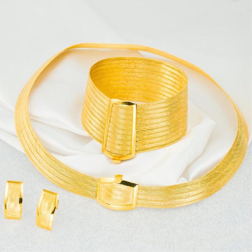 11 Row Plain 14 Karat Trabzon Woven Jewelry Set