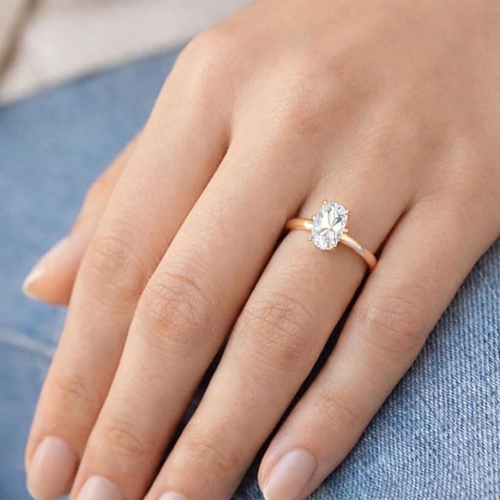 0,50 ct. Oval Cut Moissanite Solitaire Ring – 14 Karat Rose Gold