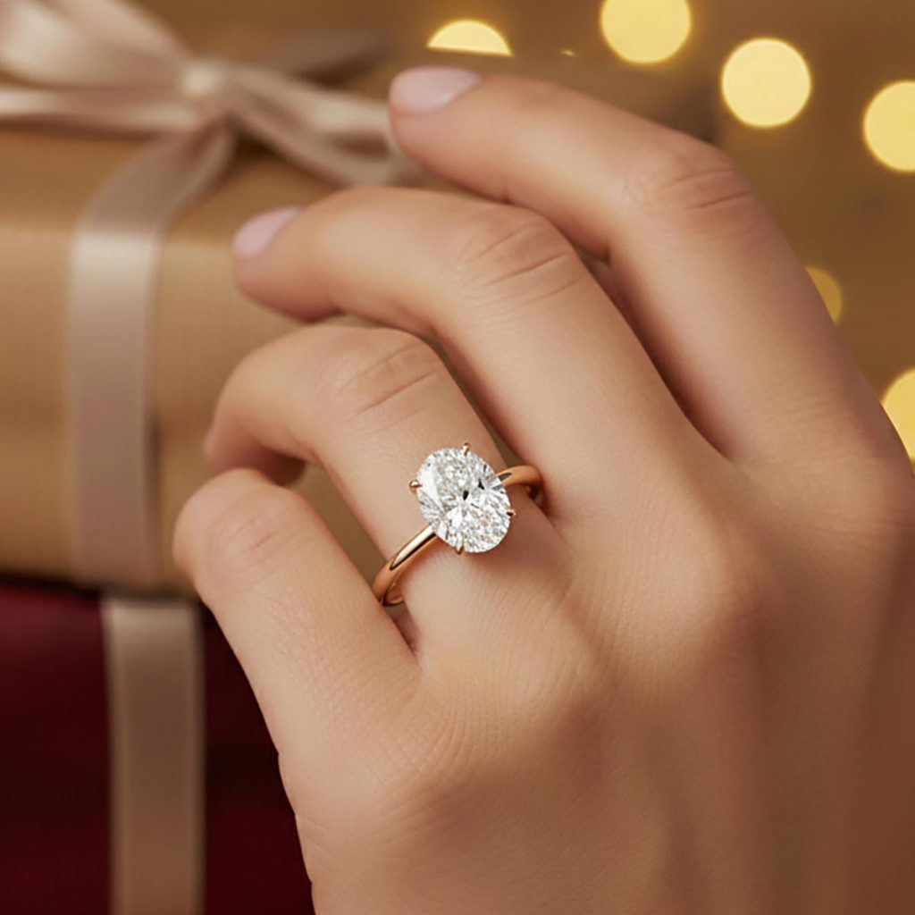 1,50 Carat Ovale Taille Moissanite Solitaire Bague – 14 Carats Rose Or
