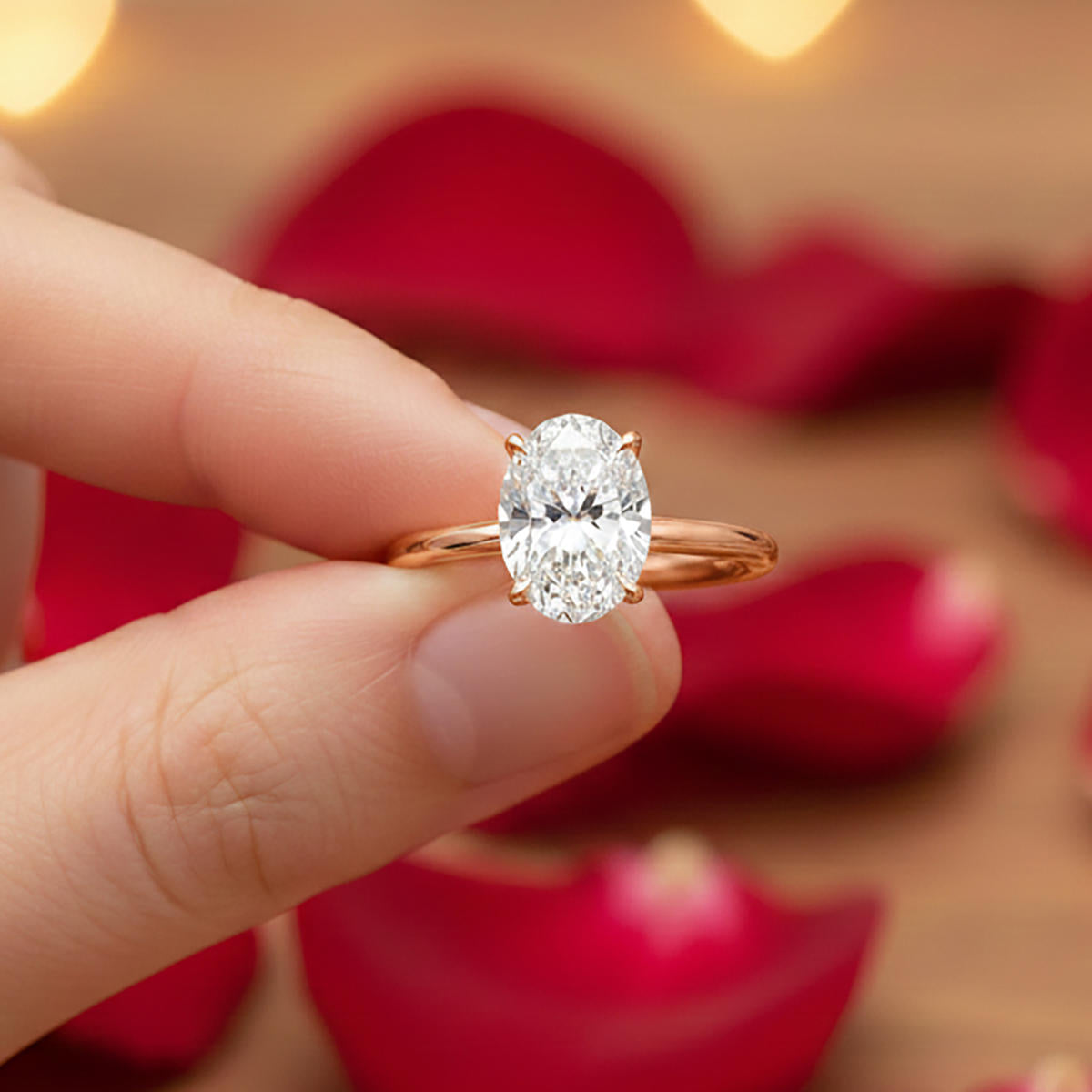 2 Carat Oval Moissanite 14 Karat Rose Gold Ring