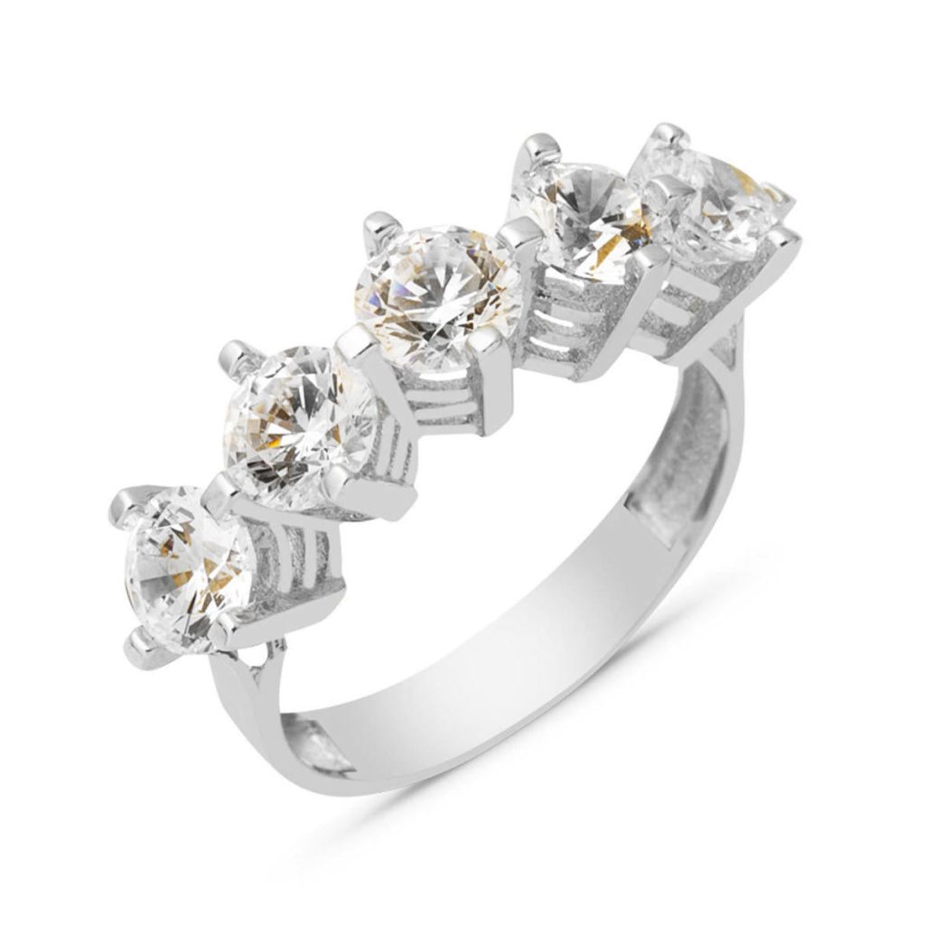 White Gold 14 Karat 5 Taş Ring