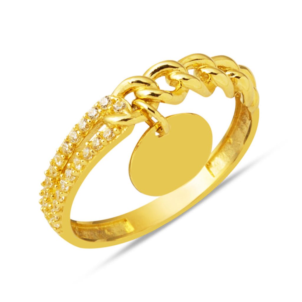 Letter Yazılabilen Pul Drop 14 Karat Ring
