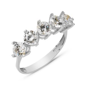 5 Taş 14 Karat White Gold Ring
